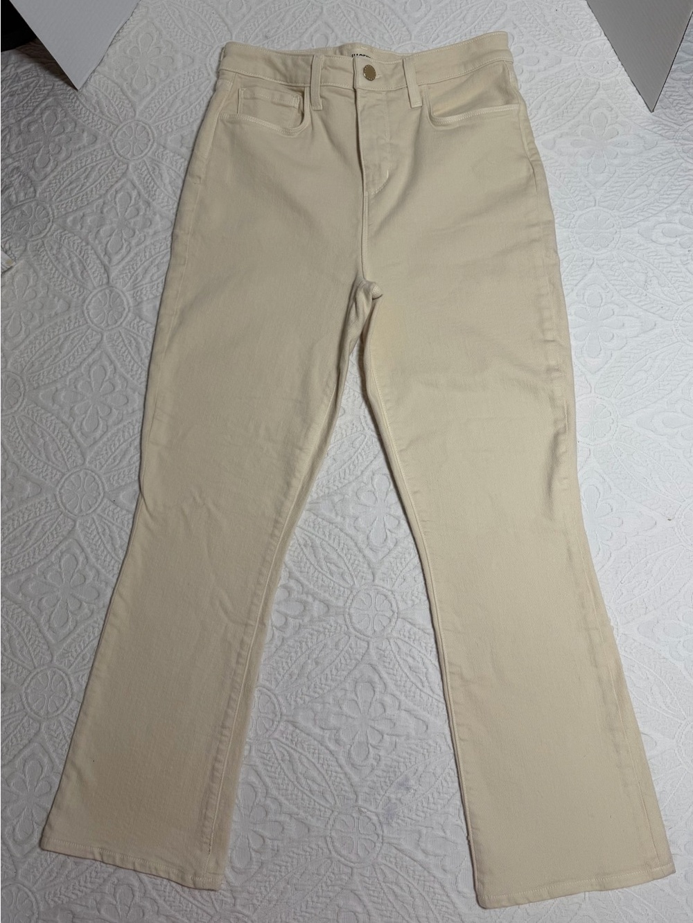 L’AGENCE Mira Ultra High Rise Straight Jeans 28 Creme Brulee USA Designer